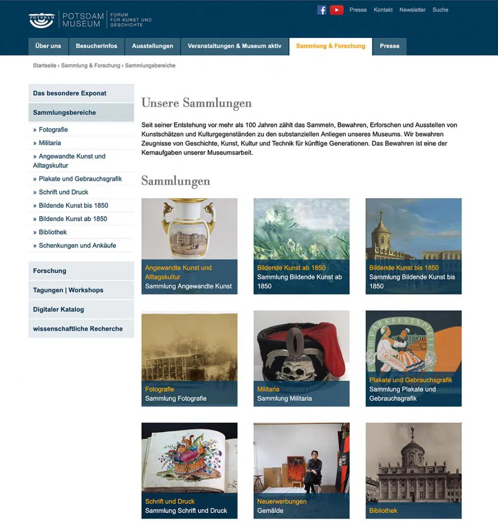 Unterseite Website Potsdam Museum