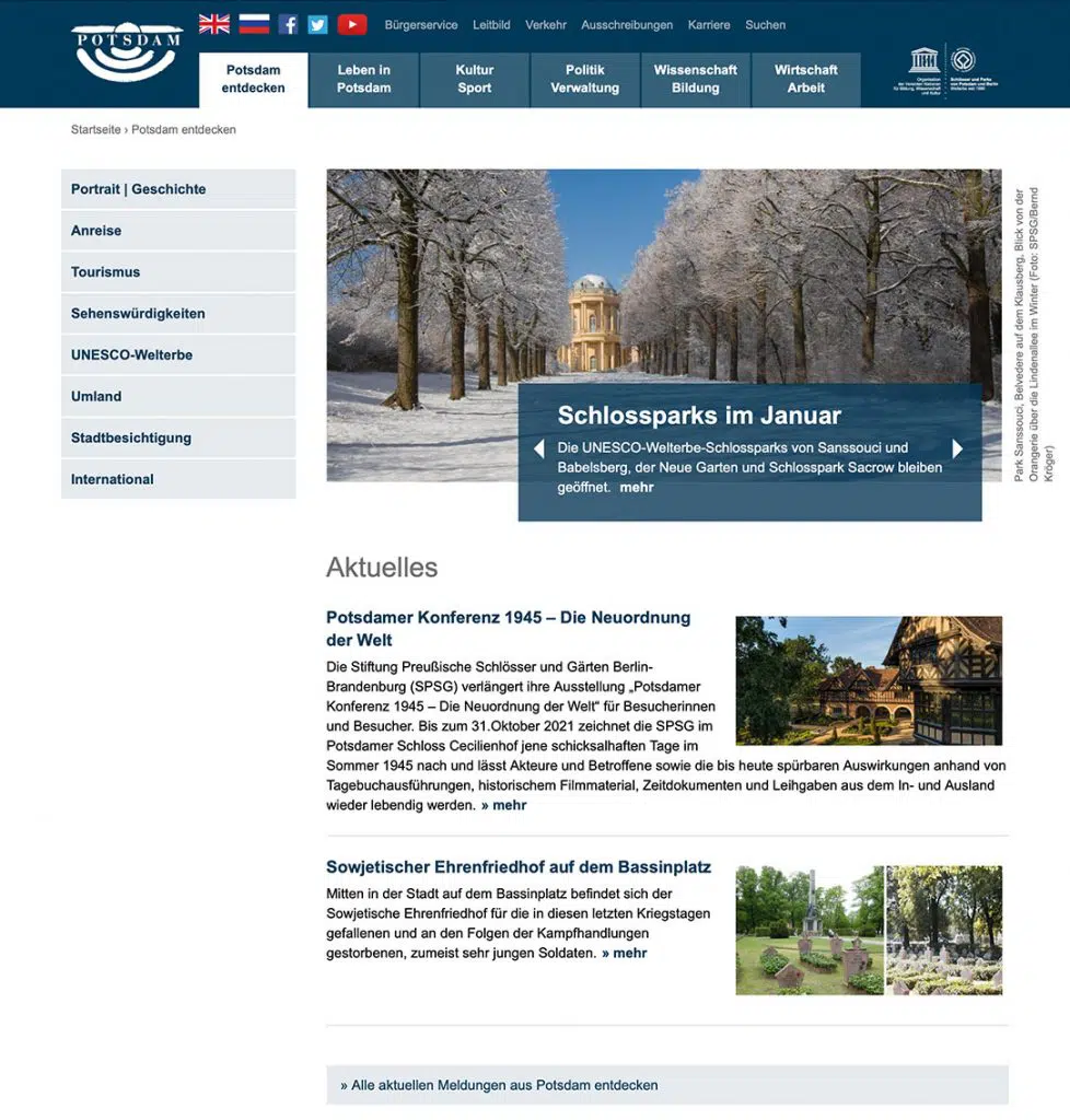 Unterseite Website Potsdam.de